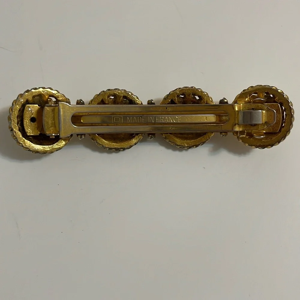 Vintage hair clip gold tone lion face design made in France use for thick hair